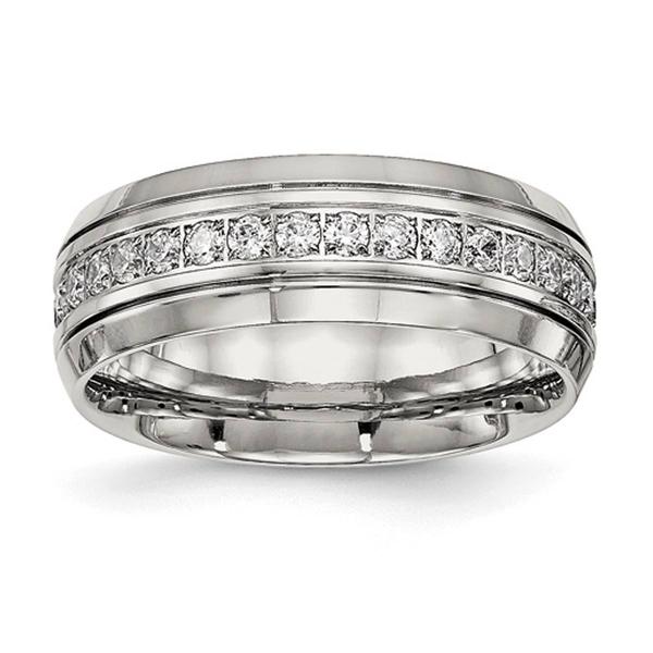 Mens Gentlemens Classics(tm) Grooved & CZ Accented Band