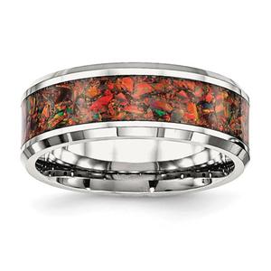 Mens Gentlemen's Classics(tm) Silver & Red Imitation Opal Band