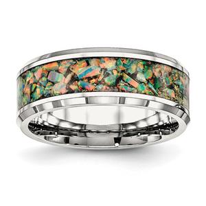Mens Gentlemen's Classics(tm) Stainless Steel & Imitation Opal Band
