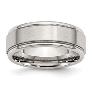 Mens Gentlemen's Classics(tm) 8mm Brushed Polished Ridged Edge Band