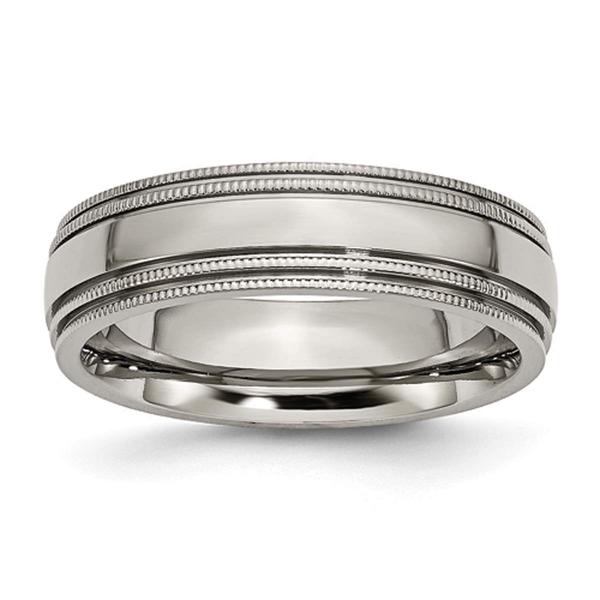 Mens Endless Affection(tm) Titanium Grooved & Beaded Edge 6mm Band