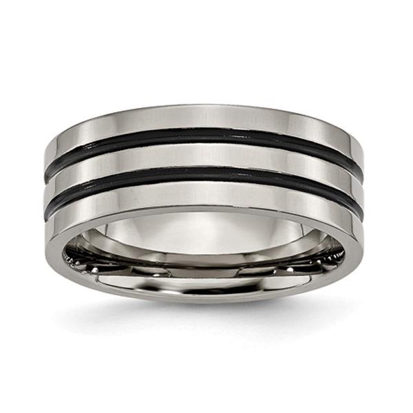 Mens Endless Affection(tm) Titanium & Enameled Grooved Flat 8mm Band