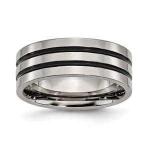 Mens Endless Affection(tm) Titanium & Enameled Grooved Flat 8mm Band