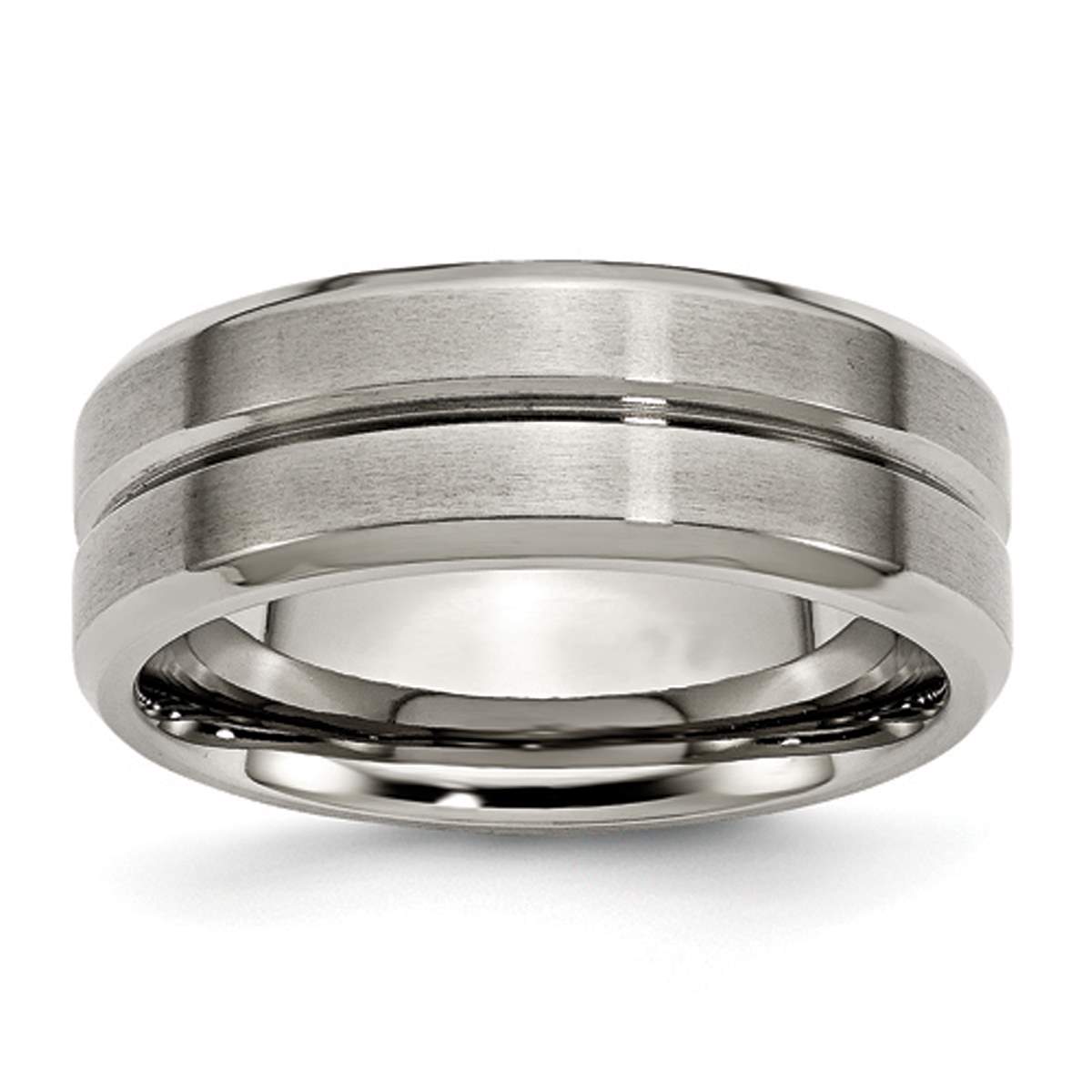 Mens Endless Affection(tm) 8mm Titanium Grooved & Beveled Edge Band