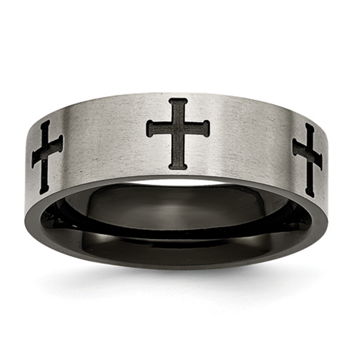 Mens Endless Affection(tm) Titanium 7mm Cross Black IP-Plated Band