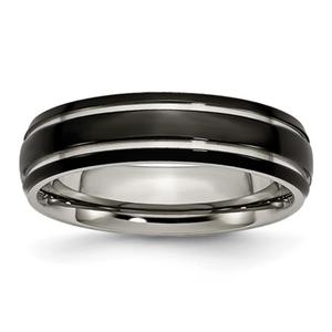 Mens Endless Affection(tm) Grooved 6mm Black IP-Plated Titanium Band