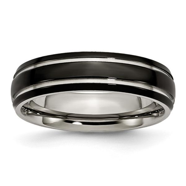 Mens Endless Affection(tm) Grooved 6mm Black IP-Plated Titanium Band