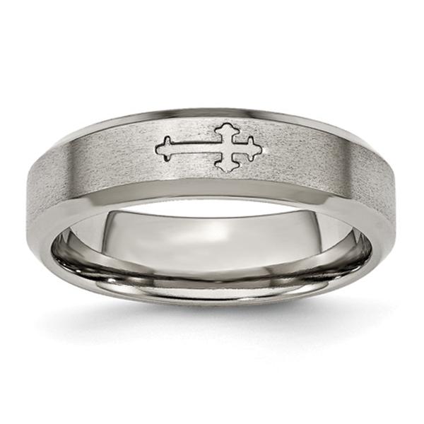 Mens Endless Affection(tm) Titanium Cross 6mm Beveled Edge Band
