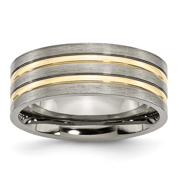 Mens Endless Affection(tm) 8mm Grooved Yellow IP-Plated Wedding Band