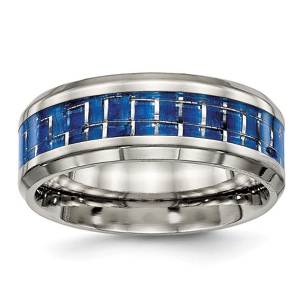 Mens Endless Affection(tm) 8mm Blue & White Carbon Fiber Inlay Ring