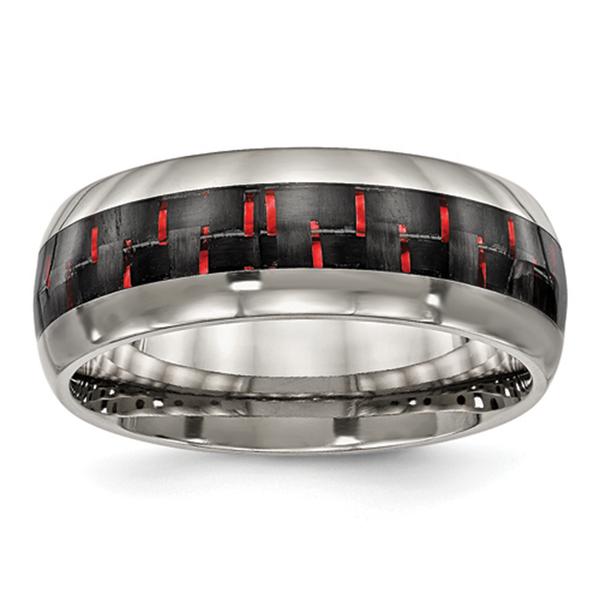 Mens Endless Affection(tm) 8mm Black & Red Carbon Fiber Inlay Band