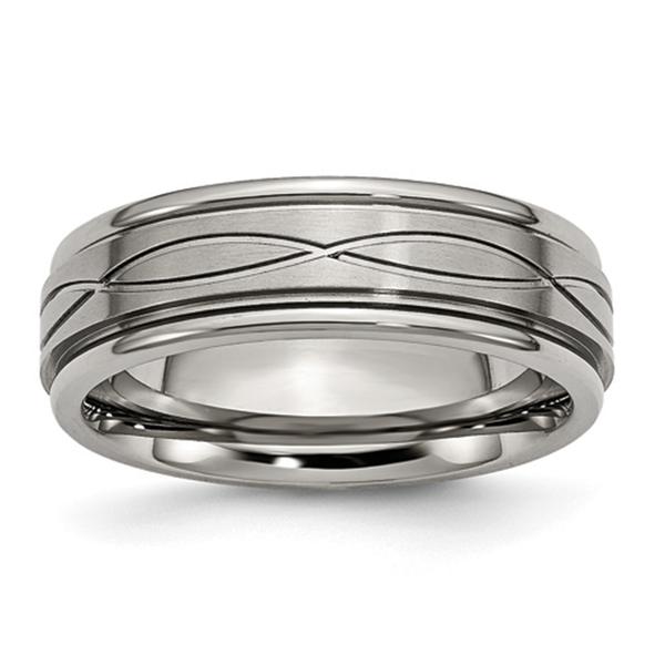 Mens Endless Affection(tm) 7mm Criss Cross Ridged Edge Weddng Band