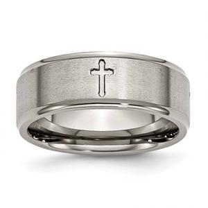 Mens Endless Affection(tm) 8mm Ridged Edge Cross Wedding Band
