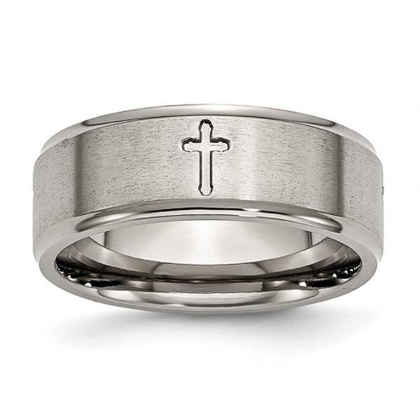 Mens Endless Affection(tm) 8mm Ridged Edge Cross Wedding Band