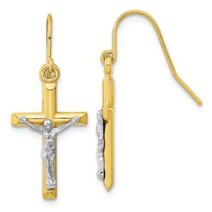 Gold Classics(tm) 10kt. Two-tone Polished Crucifix Earrings