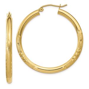 Gold Classics(tm) 10kt. Satin & Diamond-cut 35mm Round Hoop Earrings