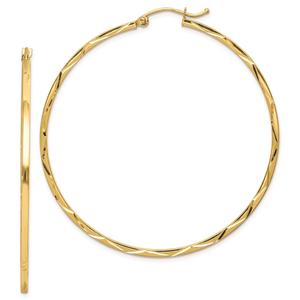 Gold Classics(tm) 10kt. 1.5x50mm Diamond Cut Hoop Earrings