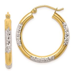 Gold Classics(tm) 10kt. & Rhodium Diamond-cut 26mm Hoop Earrings
