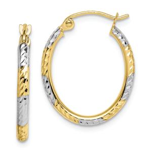 Gold Classics(tm) 10kt. & Rhodium Diamond Cut Hoop Earrings