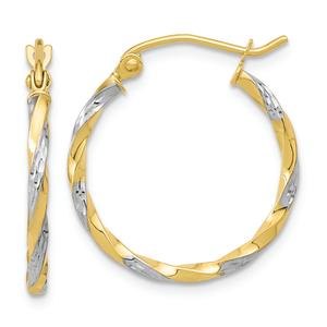 Gold Classics(tm) 10kt. &  Rhodium Hollow Twisted Hoop Earrings