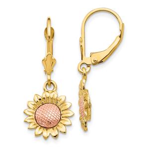 Gold Classics(tm) 14kt. Two-Tone Sunflower Dangle Earrings