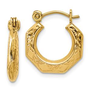 Gold Classics(tm) 14kt. Gold Polished Patterned Hoop Earrings