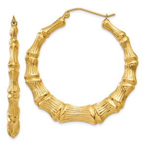 Gold Classics(tm) 33mm. 14kt. Polished Bamboo Hoop Earrings