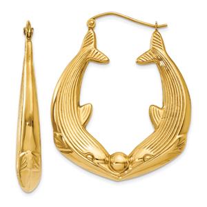 Gold Classics(tm) 21mm. 14kt. Polished Dolphins Hoop Earrings