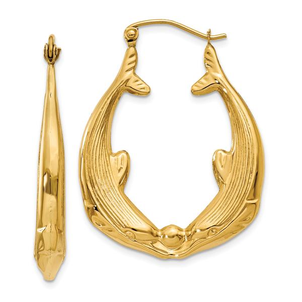 Gold Classics(tm) 17mm. 14kt. Polished Dolphins Hoop Earrings