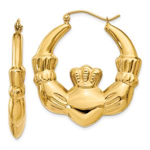Gold Classics(tm) 20mm. 14kt. Polished Claddagh Hoop Earrings