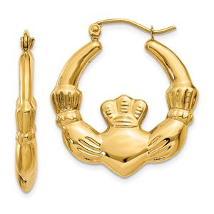 Gold Classics(tm) 27mm. 14kt. Polished Claddagh Hoop Earrings