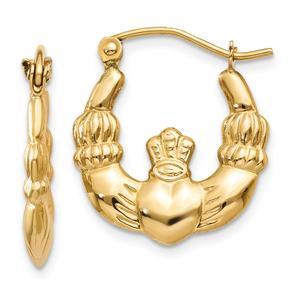 Gold Classics(tm) 10mm. 14kt. Polished Claddagh Hoop Earrings