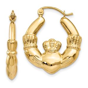 Gold Classics(tm) 10mm. 14kt. Polished Hoop Claddagh Earrings
