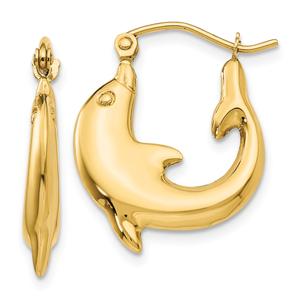 Gold Classics(tm) 14kt. Gold Polished Hoop Dolphin Earrings
