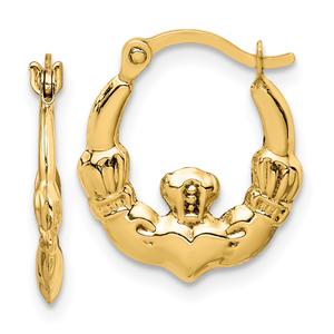 Gold Classics(tm) 16mm. 14kt. Polished Claddagh Hoop Earrings