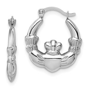 Gold Classics(tm) 18mm 14kt. White Gold Claddagh Hoop Earrings