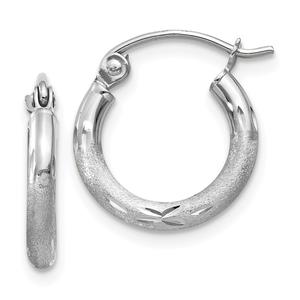 Gold Classics(tm) White Gold Satin Diamond Cut Hoop Earrings