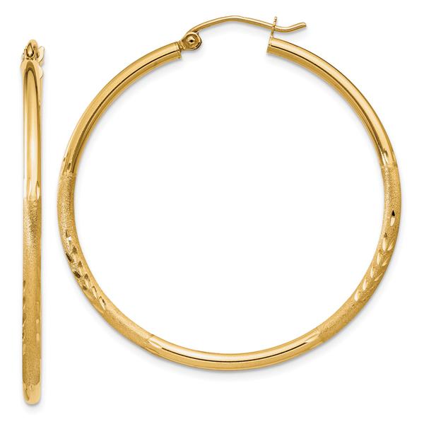 Gold Classics(tm) 14kt. Satin Diamond Cut 40mm Hoop Earrings