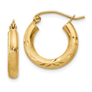 Gold Classics(tm) 14kt. Satin Diamond Cut 16mm Hoop Earrings