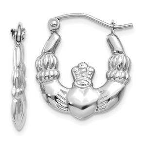 Gold Classics(tm) 10mm 14kt. White Gold Claddagh Hoop Earrings