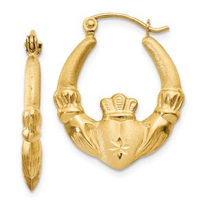 Gold Classics(tm) 14kt. Polished Satin Claddagh Hoop Earrings