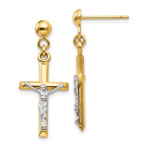 Gold Classics(tm) 14kt. Two-Tone Crucifix Dangle Earrings