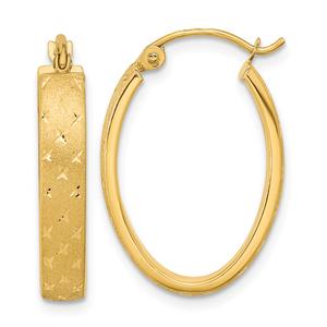 Gold Classics(tm) 14kt. Satin & Diamond Cut Hoop Earrings