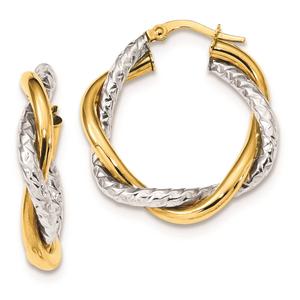 Gold Classics(tm) 14kt. Two-Tone Textured Twist Hoop Earrings