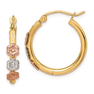 Gold Classics(tm) 14kt. Tri-Color Flower Hoop Earrings