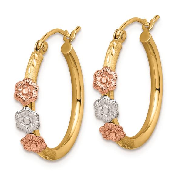 Gold Classics(tm) 14kt. Tri-Color Flower Hoop Earrings alternate view