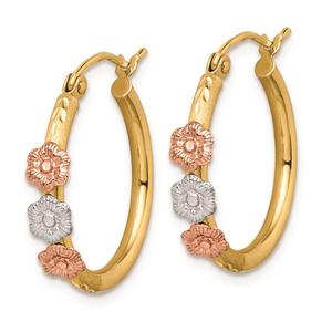 Gold Classics(tm) 14kt. Tri-Color Flower Hoop Earrings alternate view
