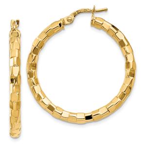 Gold Classics(tm) 14kt. Polished Textured 27x2mm Hoop Earrings
