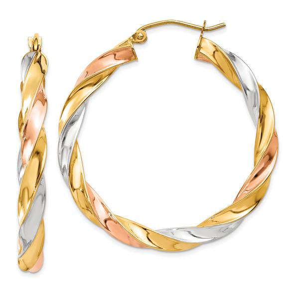 Gold Classics(tm) 34mm Tri-Color Twist Hoop Earrings