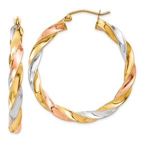 Gold Classics(tm) 34mm Tri-Color Twist Hoop Earrings